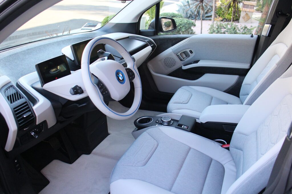 bmw, bmwi3, i3, car, automobile, car wallpapers, ev, electric, sedan, interior, blue car, blue interior